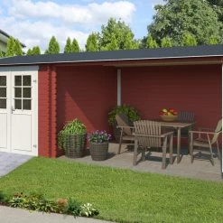 Auslauf 🤩 Gartenhaus IVANA - schwedenrot - Fichte massiv - 570x250 cm 🔔