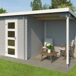Budget ✨ Gartenhaus JELLE PLUS - lichtgrau - Fichte massiv - 370x175 cm ⭐