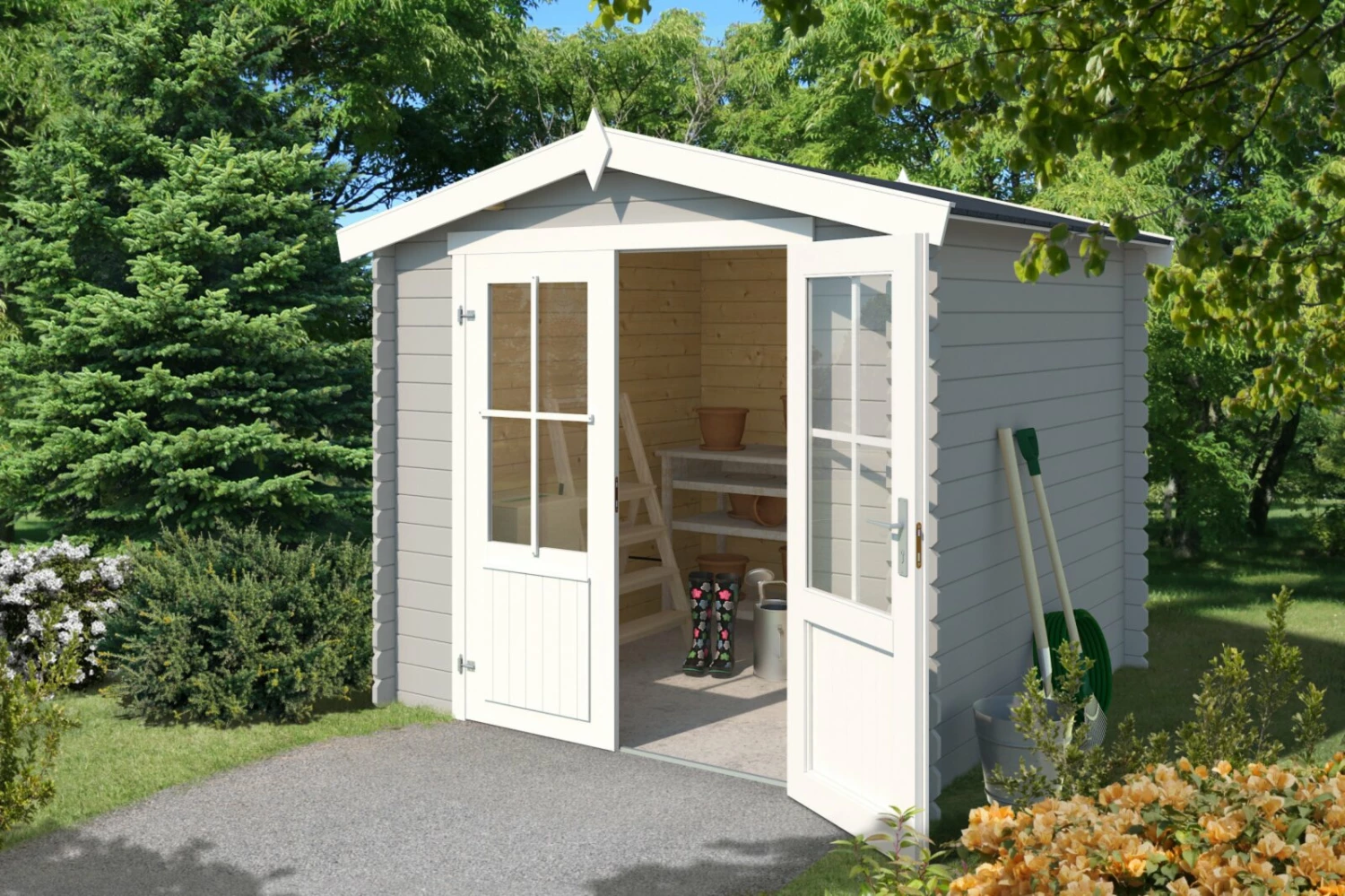 Bestes Angebot 💯 Gartenhaus LOS ANGELES - lichtgrau - Fichte massiv - 230x180 cm ⭐ 3 Bestes Angebot 💯 Gartenhaus LOS ANGELES - lichtgrau - Fichte massiv - 230x180 cm ⭐