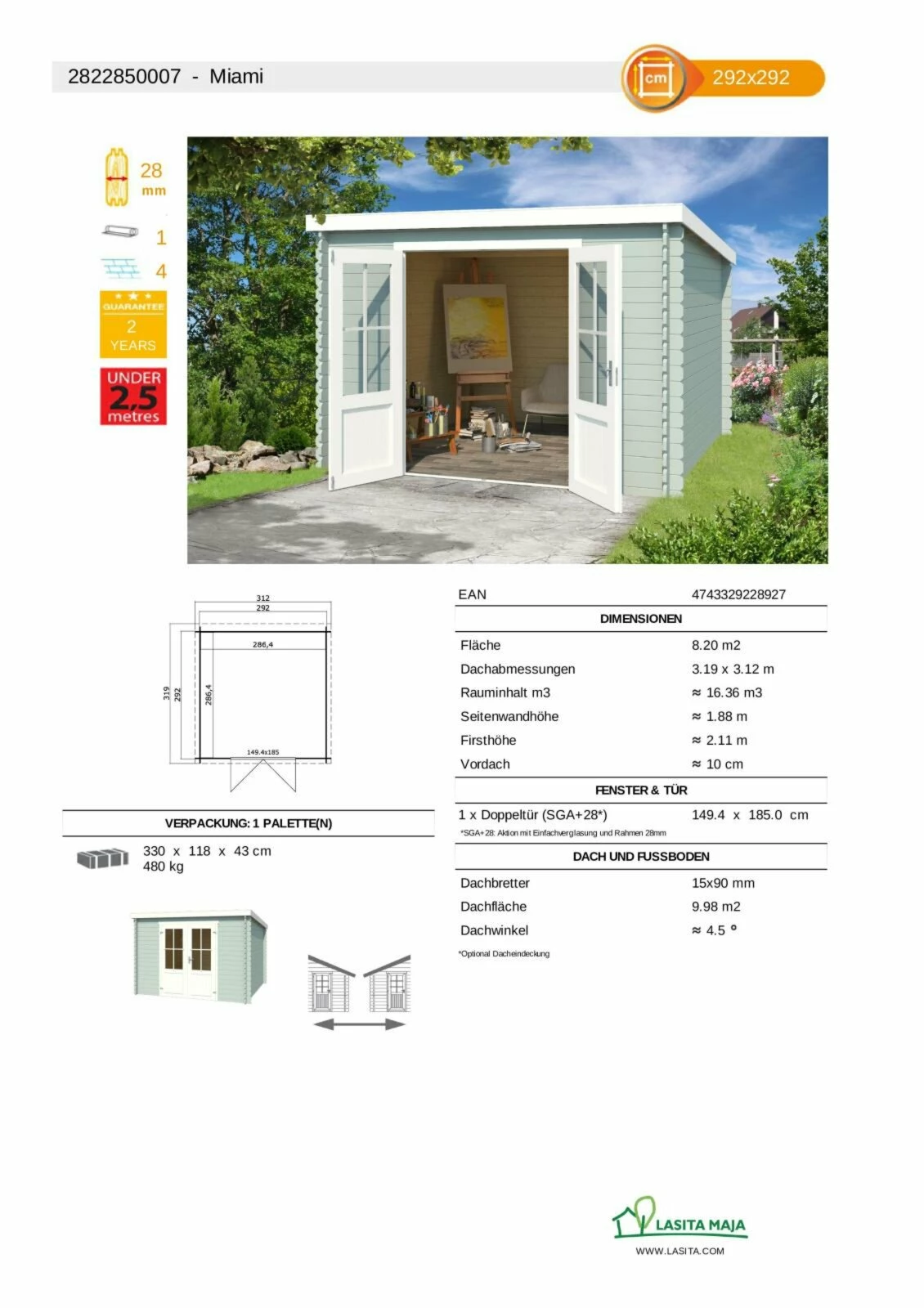 Billig 🥰 Gartenhaus MIAMI - gletschergrün - Fichte massiv - 292x292 cm 🎉 5 Billig 🥰 Gartenhaus MIAMI - gletschergrün - Fichte massiv - 292x292 cm 🎉 – Bild 3