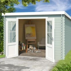 Billig 🥰 Gartenhaus MIAMI - gletschergrün - Fichte massiv - 292x292 cm 🎉