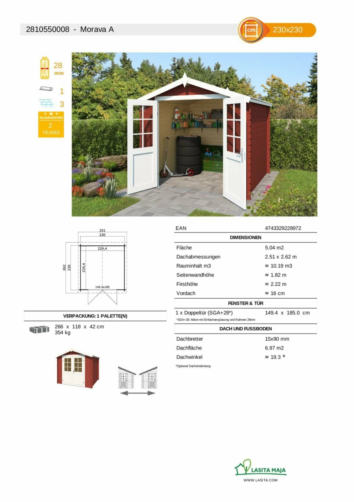Auslauf 😉 Gartenhaus MORAVA A - schwedenrot - Fichte massiv - 230x230 cm ❤️ 5 Auslauf 😉 Gartenhaus MORAVA A - schwedenrot - Fichte massiv - 230x230 cm ❤️ – Bild 3