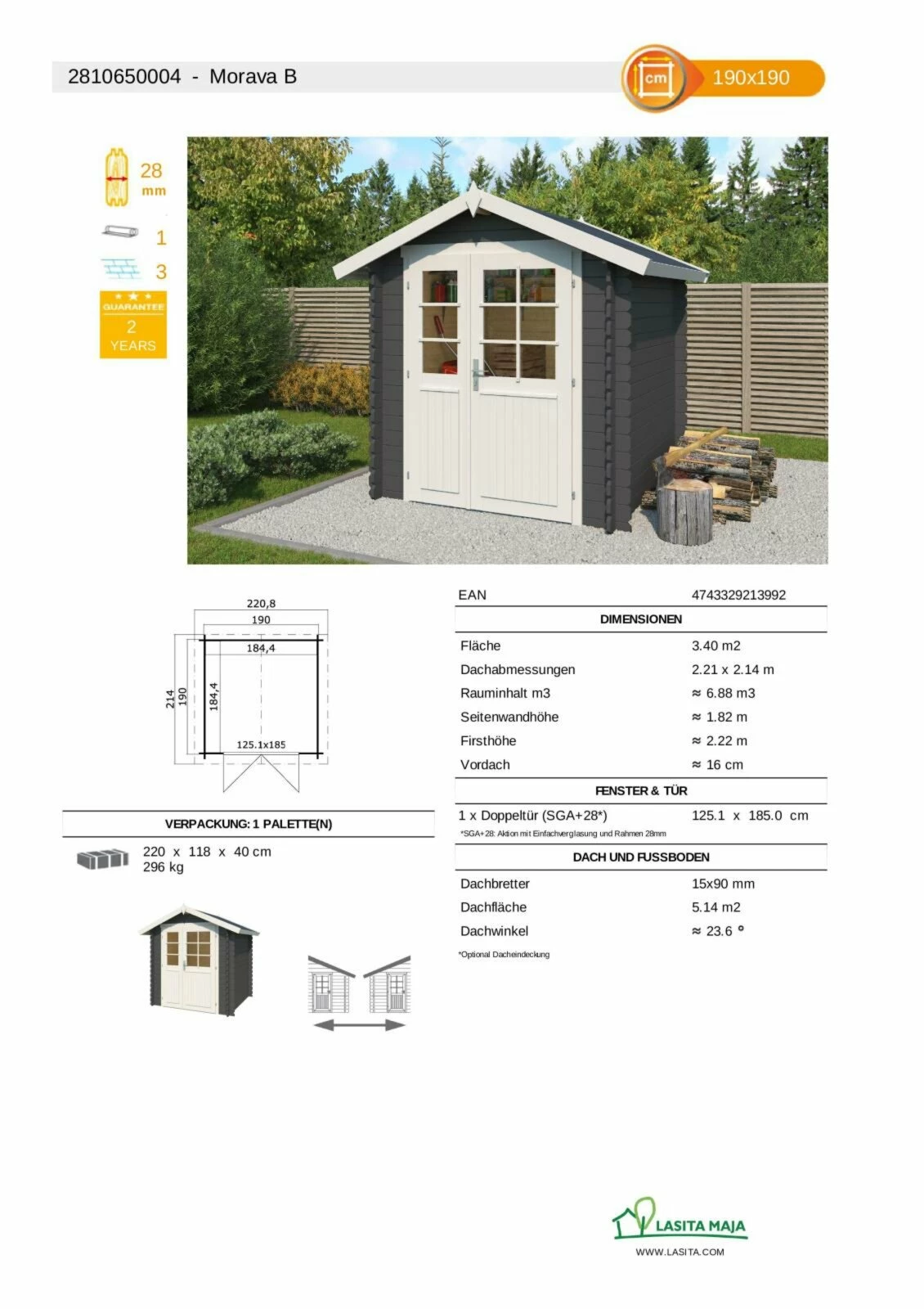 Budget 😀 Gartenhaus MORAVA B - carbongrau - Fichte massiv - 190x190 cm 😀 5 Budget 😀 Gartenhaus MORAVA B - carbongrau - Fichte massiv - 190x190 cm 😀 – Bild 3