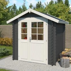 Budget 😀 Gartenhaus MORAVA B - carbongrau - Fichte massiv - 190x190 cm 😀