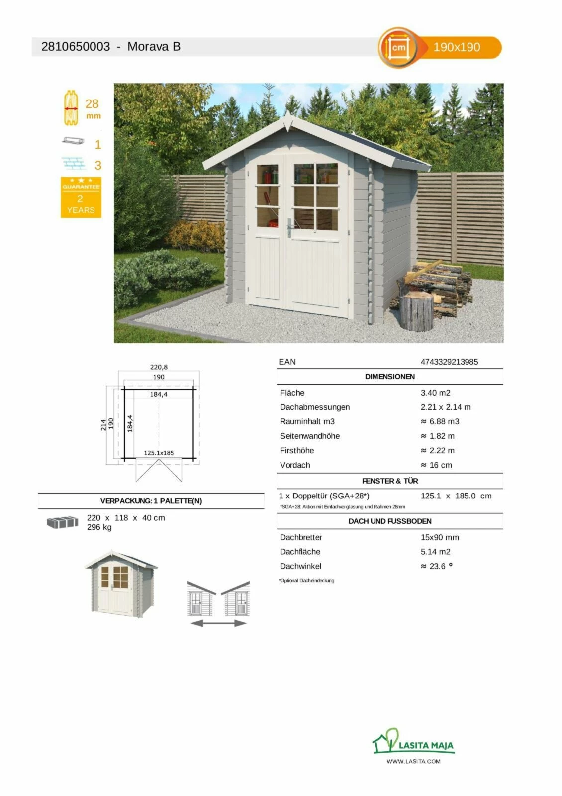 Besorgen ⭐ Gartenhaus MORAVA B - lichtgrau - Fichte massiv - 190x190 cm 🥰 5 Besorgen ⭐ Gartenhaus MORAVA B - lichtgrau - Fichte massiv - 190x190 cm 🥰 – Bild 3