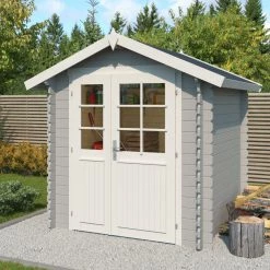 Besorgen ⭐ Gartenhaus MORAVA B - lichtgrau - Fichte massiv - 190x190 cm 🥰