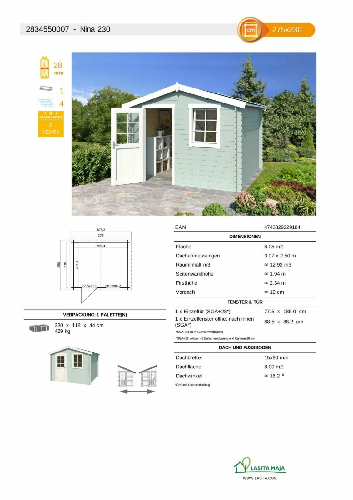 Rabatt 🎉 Gartenhaus NINA - gletschergrün - Fichte massiv - 275x230 cm ⌛ 5 Rabatt 🎉 Gartenhaus NINA - gletschergrün - Fichte massiv - 275x230 cm ⌛ – Bild 3