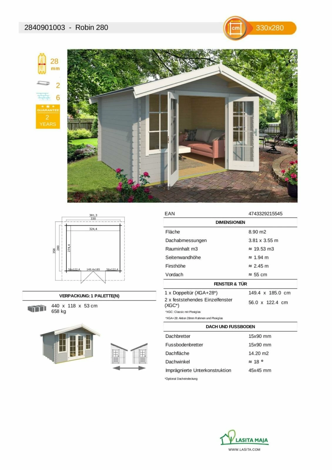 Blitzangebot 👏 Gartenhaus ROBIN - lichtgrau - Fichte massiv - 330x280 cm 🧨 5 Blitzangebot 👏 Gartenhaus ROBIN - lichtgrau - Fichte massiv - 330x280 cm 🧨 – Bild 3