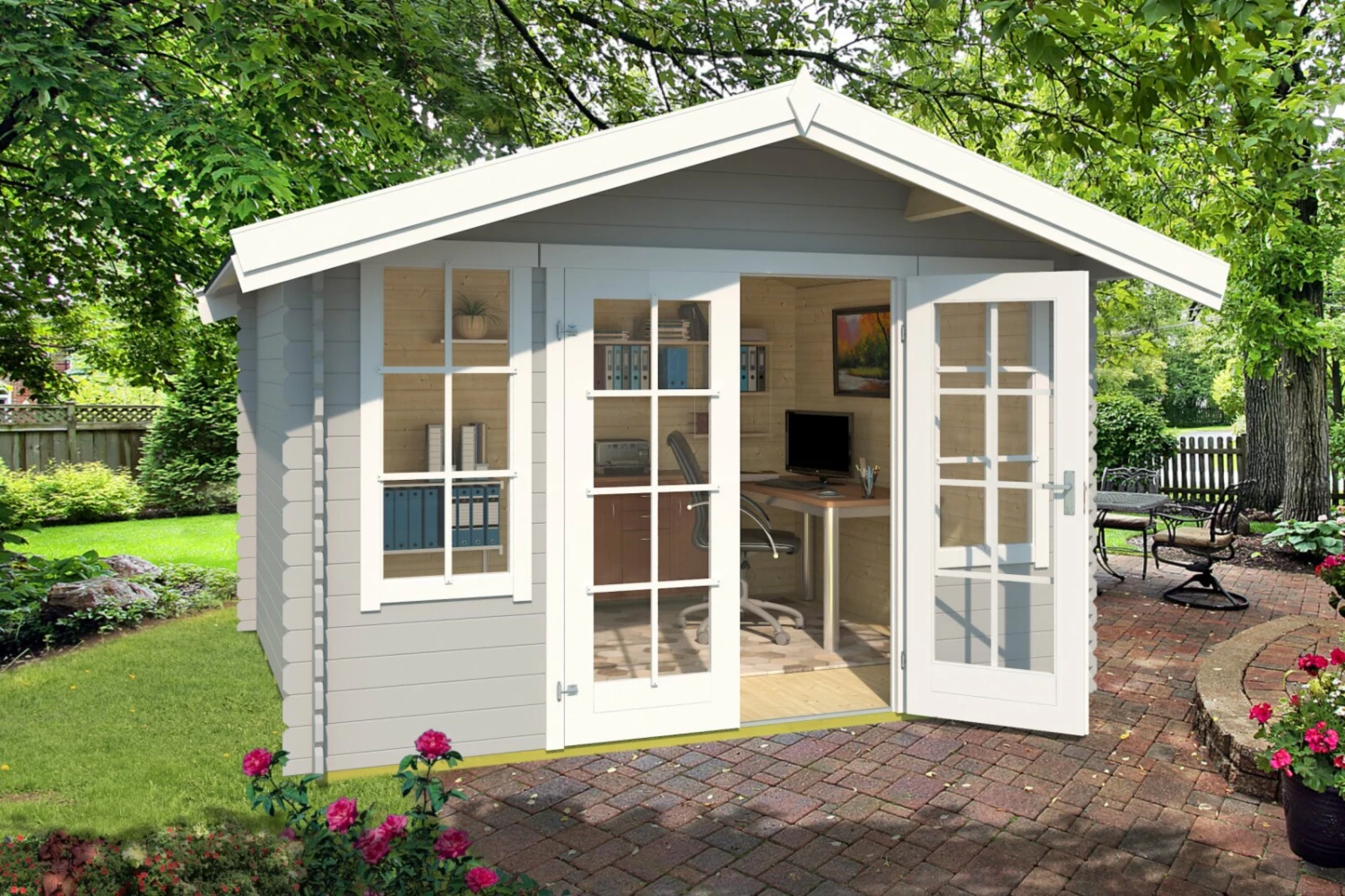 Blitzangebot 👏 Gartenhaus ROBIN - lichtgrau - Fichte massiv - 330x280 cm 🧨 3 Blitzangebot 👏 Gartenhaus ROBIN - lichtgrau - Fichte massiv - 330x280 cm 🧨