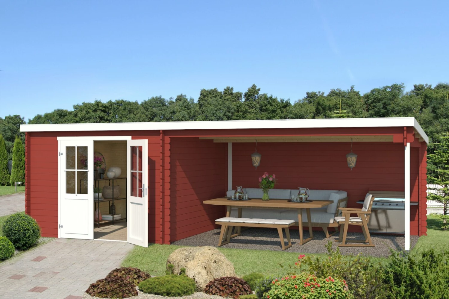 Neu 👏 Gartenhaus ST LOUIS - schwedenrot - Fichte massiv - 701x292 cm 🌟 3 Neu 👏 Gartenhaus ST LOUIS - schwedenrot - Fichte massiv - 701x292 cm 🌟