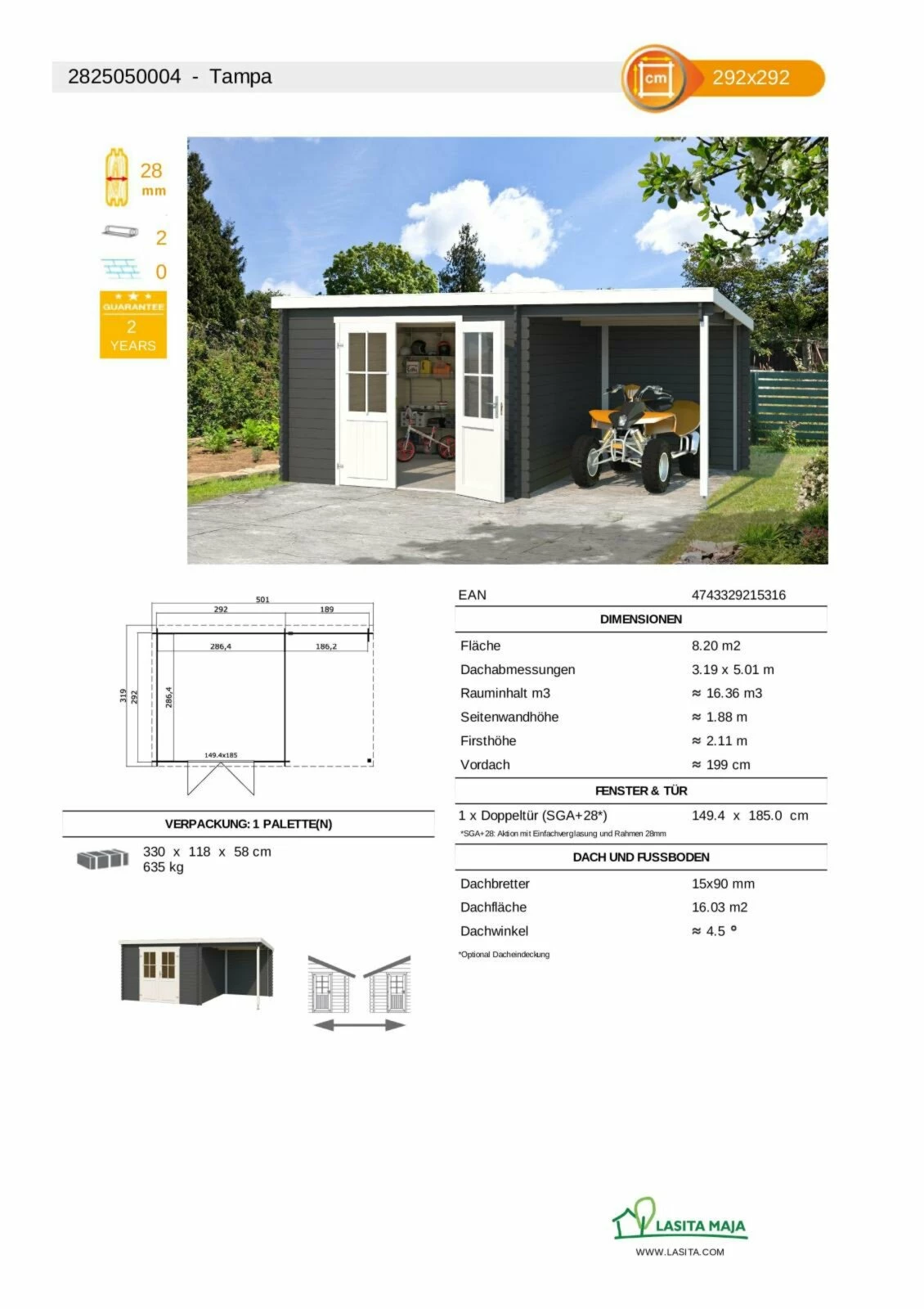 Bester Verkauf 👍 Gartenhaus TAMPA - carbongrau - Fichte massiv - 501x292 cm 😍 5 Bester Verkauf 👍 Gartenhaus TAMPA - carbongrau - Fichte massiv - 501x292 cm 😍 – Bild 3