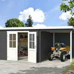 Bester Verkauf 👍 Gartenhaus TAMPA - carbongrau - Fichte massiv - 501x292 cm 😍