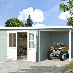 Coupon ⭐ Gartenhaus TAMPA - gletschergrün - Fichte massiv - 501x292 cm 🌟