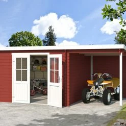 Großhandel 😀 Gartenhaus TAMPA - schwedenrot - Fichte massiv - 501x292 cm 🔔