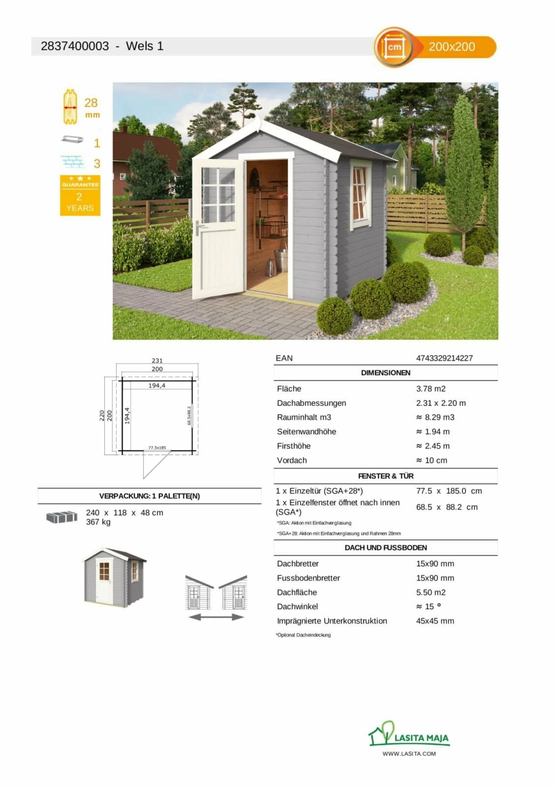 Coupon 👍 Gartenhaus WELS 1 - lichtgrau - Fichte massiv - 200x200 cm 🤩 5 Coupon 👍 Gartenhaus WELS 1 - lichtgrau - Fichte massiv - 200x200 cm 🤩 – Bild 3