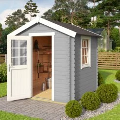 Coupon 👍 Gartenhaus WELS 1 - lichtgrau - Fichte massiv - 200x200 cm 🤩