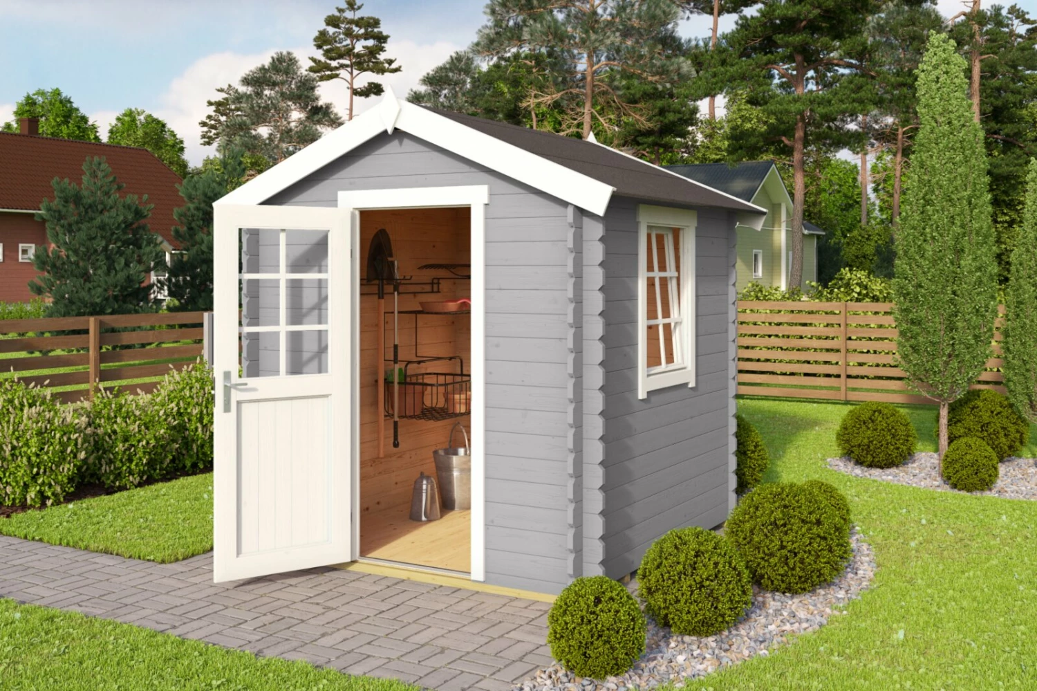 Coupon 👍 Gartenhaus WELS 1 - lichtgrau - Fichte massiv - 200x200 cm 🤩 3 Coupon 👍 Gartenhaus WELS 1 - lichtgrau - Fichte massiv - 200x200 cm 🤩