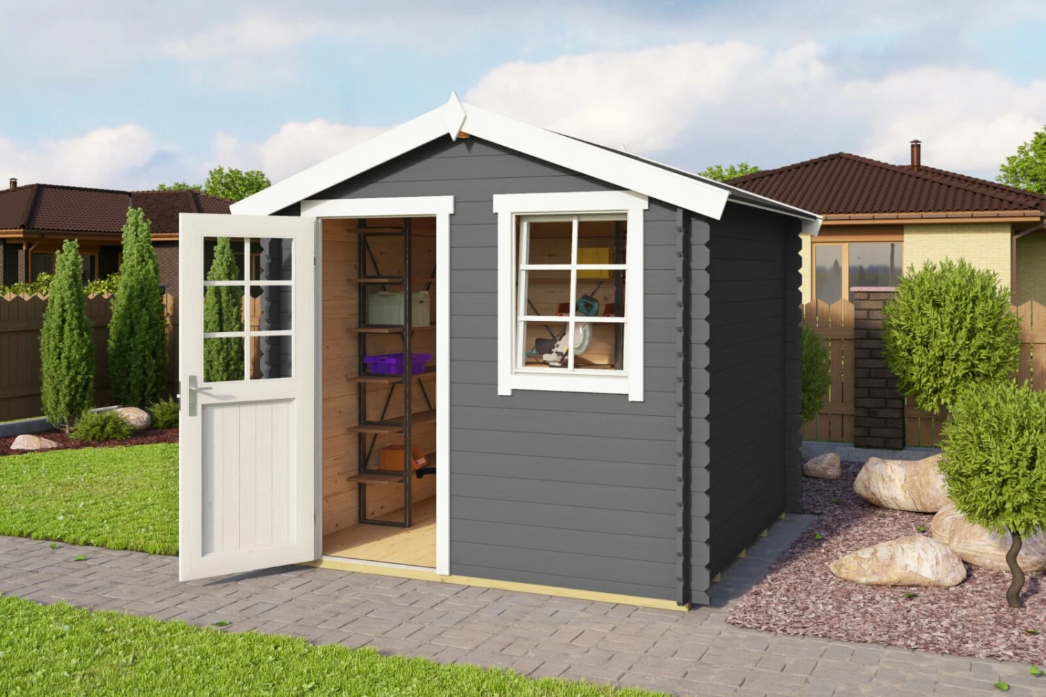 Budget ✔️ Gartenhaus WELS 2 - carbongrau - Fichte massiv - 230x230 cm ❤️ 3 Budget ✔️ Gartenhaus WELS 2 - carbongrau - Fichte massiv - 230x230 cm ❤️