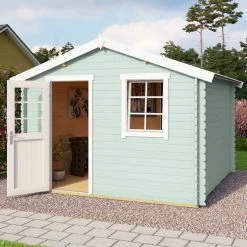 Blitzangebot 👏 Gartenhaus WELS 3 - gletschergrün - Fichte massiv - 300x300 cm ⭐