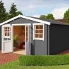 Budget ✔️ Gartenhaus WELS 4 DT - carbongrau - Fichte massiv - 390x390 cm 🎉 -Angebote Garten Store 9005064500 1600Wx1600H