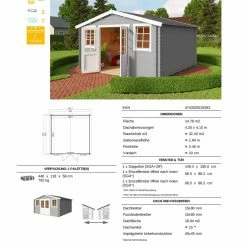 Rabatt 💯 Gartenhaus WELS 4 DT - lichtgrau - Fichte massiv - 390x390 cm 👏 -Angebote Garten Store 9005064700 03 1600Wx1600H