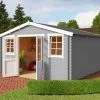 Rabatt 💯 Gartenhaus WELS 4 DT - lichtgrau - Fichte massiv - 390x390 cm 👏 -Angebote Garten Store 9005064700 1600Wx1600H