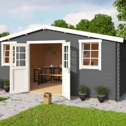 Top 10 ✨ Gartenhaus WELS 5 - carbongrau - Fichte massiv - 510x400 cm 💯