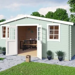 Auslauf ✔️ Gartenhaus WELS 5 - gletschergrün - Fichte massiv - 510x400 cm 🔥