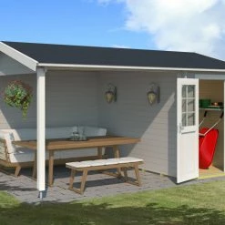 Bestes Angebot 🎉 Gartenhaus WIBO - lichtgrau - Fichte massiv - 425/144x300 cm 🔥