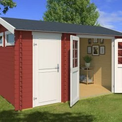 Bestpreis ⭐ Gartenhaus WILLIAM - schwedenrot - Fichte massiv - 380x250 cm 🔥