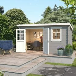 Angebote 👍 Gartenhaus AMIRA 175 - lichtgrau - Fichte massiv - 380x175 cm 😀