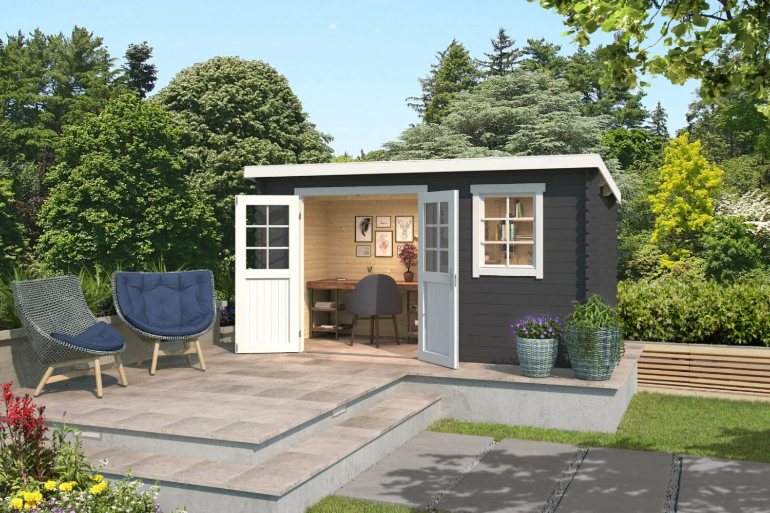 Auslauf 🔥 Gartenhaus AMIRA 175 - carbongrau - Fichte massiv - 380x175 cm 😉 3 Auslauf 🔥 Gartenhaus AMIRA 175 - carbongrau - Fichte massiv - 380x175 cm 😉