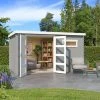 Schlussverkauf ⭐ Gartenhaus AUGUSTA - lichtgrau - Fichte massiv - 380x230 cm 😉