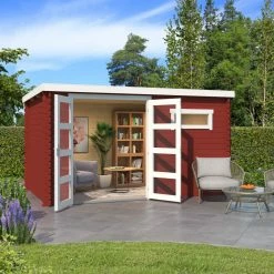 Auslauf 🛒 Gartenhaus AUGUSTA - schwedenrot - Fichte massiv - 380x230 cm ✨