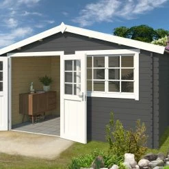 Coupon 🌟 Gartenhaus AXEL 280 - Fichte massiv - carbongrau - 380x230 cm 🧨