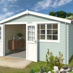 Großhandel 💯 Gartenhaus AXEL 280 - Fichte massiv - gletschergrün - 380x230 cm 🔔