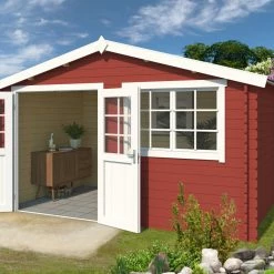 Am billigsten 👍 Gartenhaus AXEL 280 - Fichte massiv - schwedenrot - 380x230 cm 🛒