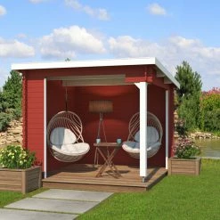 Neu 😀 Unterstand BUFFALO 275 - Fichte massiv - schwedenrot - 275x275 cm ✔️