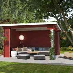 Bestes Angebot 🧨 Unterstand BUFFALO 380 - Fichte massiv - schwedenrot - 380x275 cm 👏