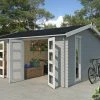 Brandneu 💯 Gartenhaus CARROZ 2 - Fichte massiv - lichtgrau - 456x360 cm 🥰