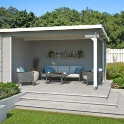 Auslauf 💯 Unterstand COLUMBUS - Fichte massiv - lichtgrau - 425x300 cm 👍