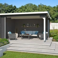 Bester Verkauf 🎉 Unterstand COLUMBUS - Fichte massiv - carbongrau - 425x300 cm 🛒