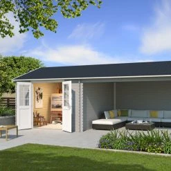 Beste Bewertungen von 👏 Gartenhaus EL PASO - lichtgrau - Fichte massiv - 680x380 cm ⌛