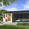Großhandel 💯 Gartenhaus EL PASO - carbongrau - Fichte massiv - 680x380 cm 👍