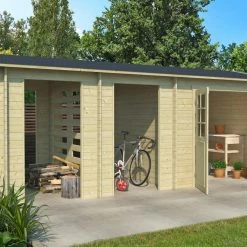 Billig 🤩 Gartenhaus HOKKAIDO 2 - natur - Fichte massiv - 550x250 cm 😍