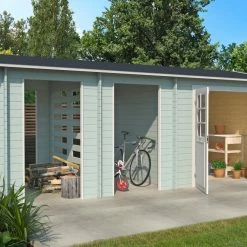 Angebote 🥰 Gartenhaus HOKKAIDO 2 - gletschergrün - Fichte massiv - 550x250 cm 🎉