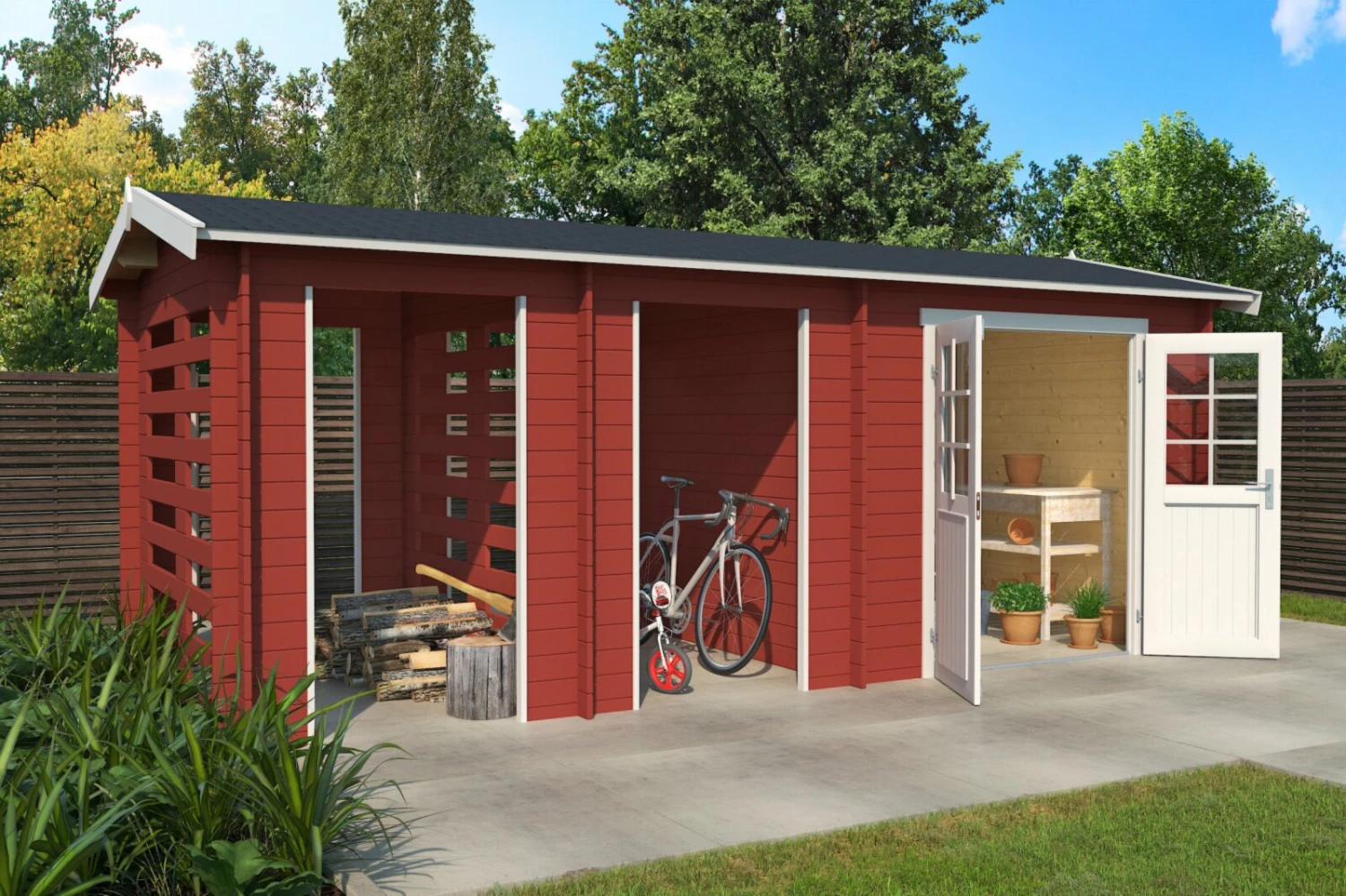 Auslauf 🔔 Gartenhaus HOKKAIDO 2 - schwedenrot - Fichte massiv - 550x250 cm 😀 3 Auslauf 🔔 Gartenhaus HOKKAIDO 2 - schwedenrot - Fichte massiv - 550x250 cm 😀