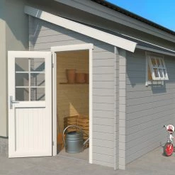 Am billigsten 🧨 Gartenhaus JURA 2 - lichtgrau - Fichte massiv - 180x275 cm 😍