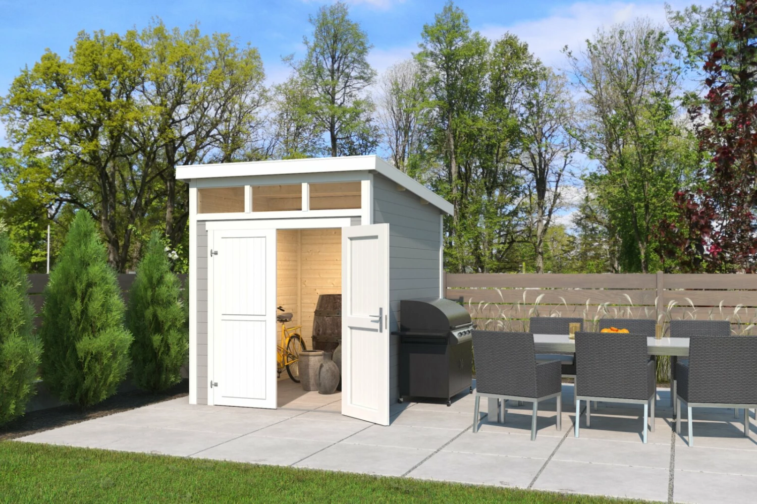 Coupon 🎁 Gartenhaus KIBO 2 - lichtgrau -Fichte massiv - 200x250 cm ⭐ 3 Coupon 🎁 Gartenhaus KIBO 2 - lichtgrau -Fichte massiv - 200x250 cm ⭐