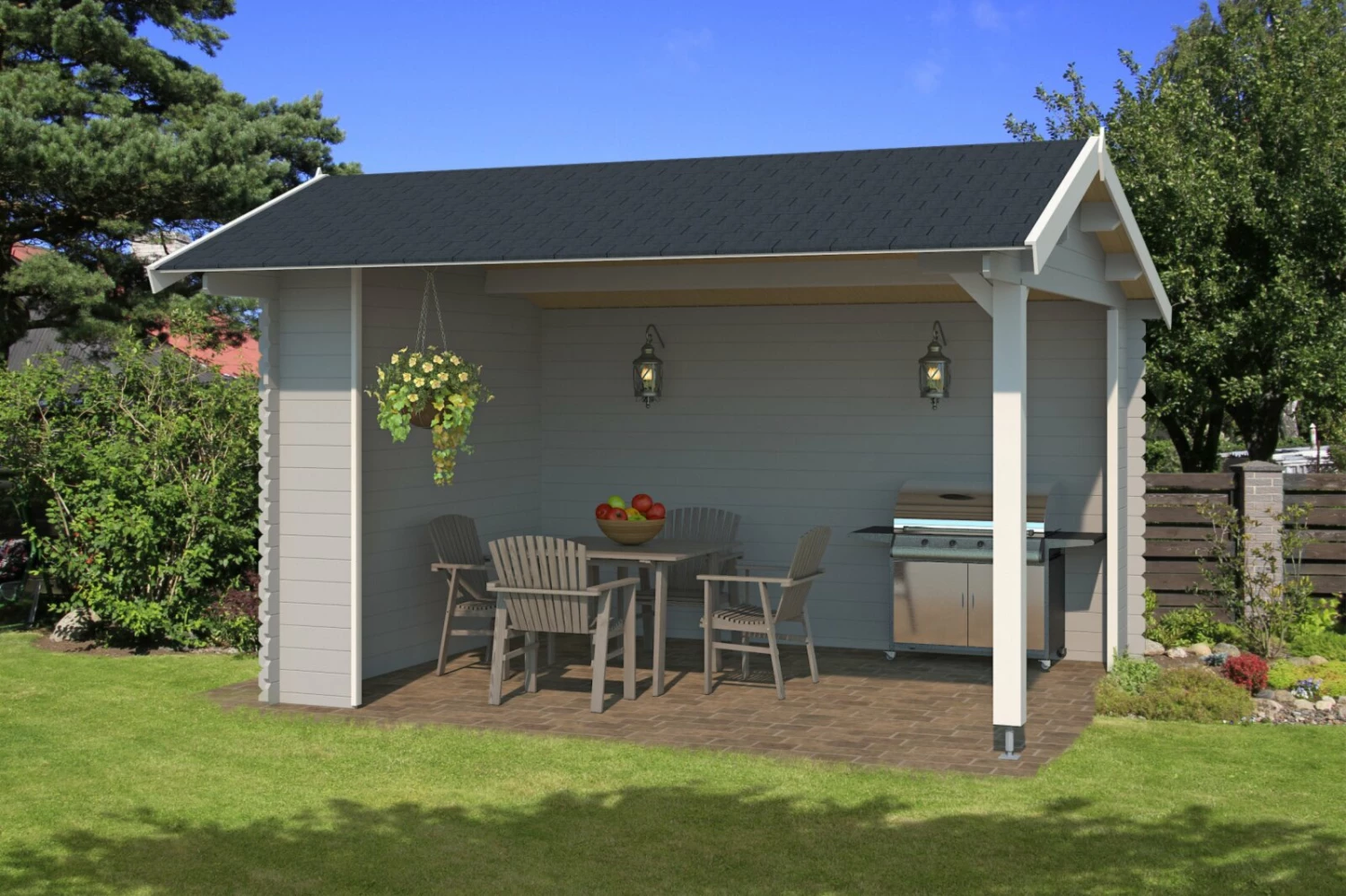 Besorgen 👏 Unterstand KIRIAN - lichtgrau - Fichte massiv - 380x300 cm ✨ 3 Besorgen 👏 Unterstand KIRIAN - lichtgrau - Fichte massiv - 380x300 cm ✨